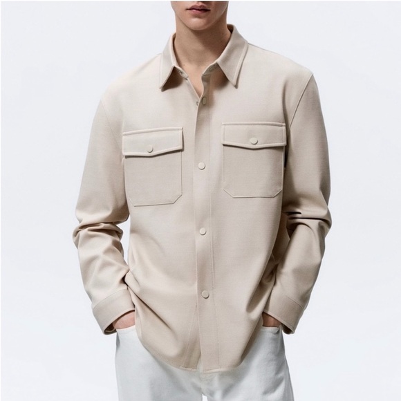 Zara Other - NWT Zara Textured Ottoman Overshirt Shacket Beige L